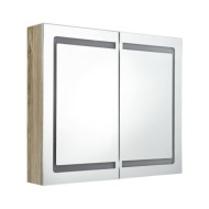 Armoire de salle de bain à miroir LED Chêne 80x12x68 cm