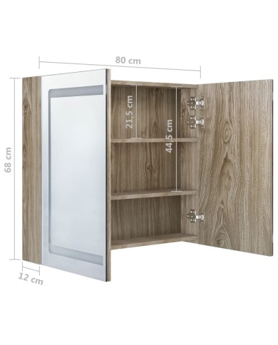 Armoire de salle de bain à miroir LED Chêne 80x12x68 cm