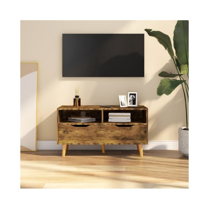 Meuble TV Chêne fumé 90x40x48,5 cm Aggloméré