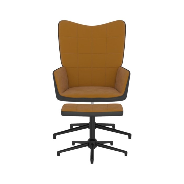 Chaise de relaxation avec repose-pied Marron Velours et PVC
