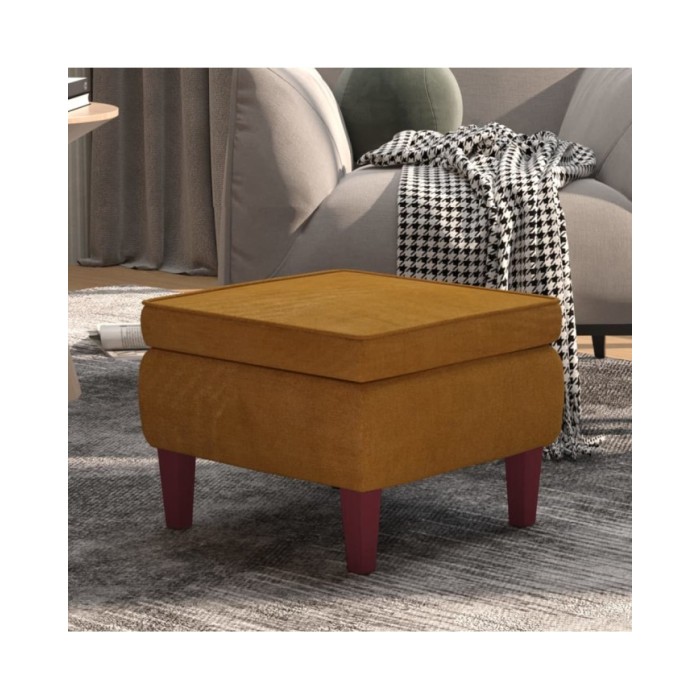 Tabouret avec pieds en bois Marron Velours