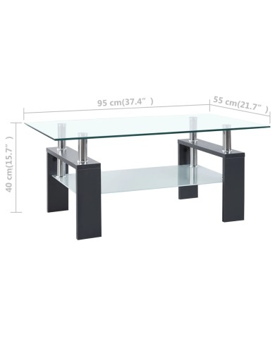 Table basse Gris et transparent 95x55x40 cm Verre trempé