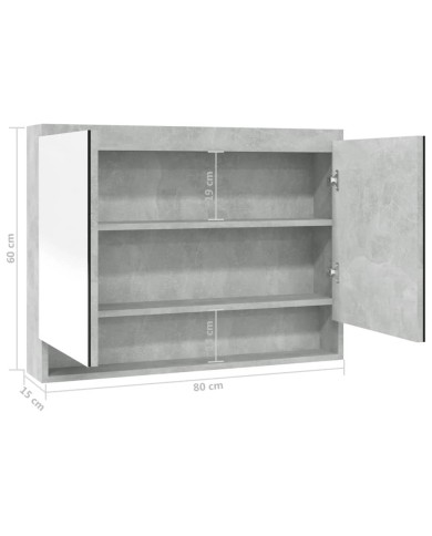 Armoire à miroir de salle de bain 80x15x60 cm MDF Gris béton