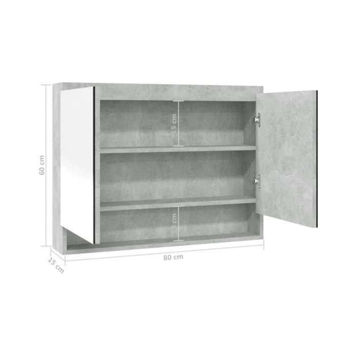 Armoire à miroir de salle de bain 80x15x60 cm MDF Gris béton