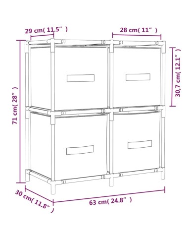 Armoire de rangement 4 paniers en tissu Gris 63x30x71 cm Acier