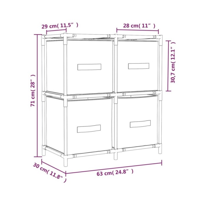 Armoire de rangement 4 paniers en tissu Gris 63x30x71 cm Acier