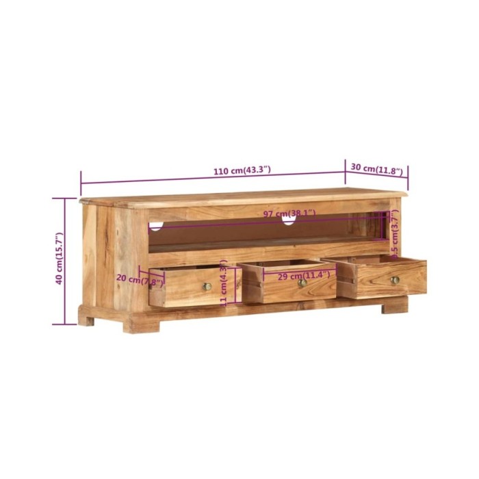 Meuble TV Bois massif d'acacia 110x30x40 cm Marron