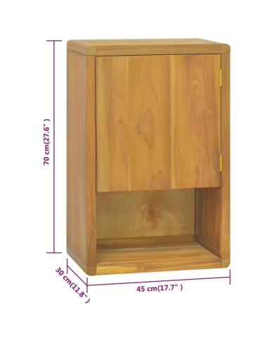 Armoire murale de salle de bain 45x30x70 cm Teck solide