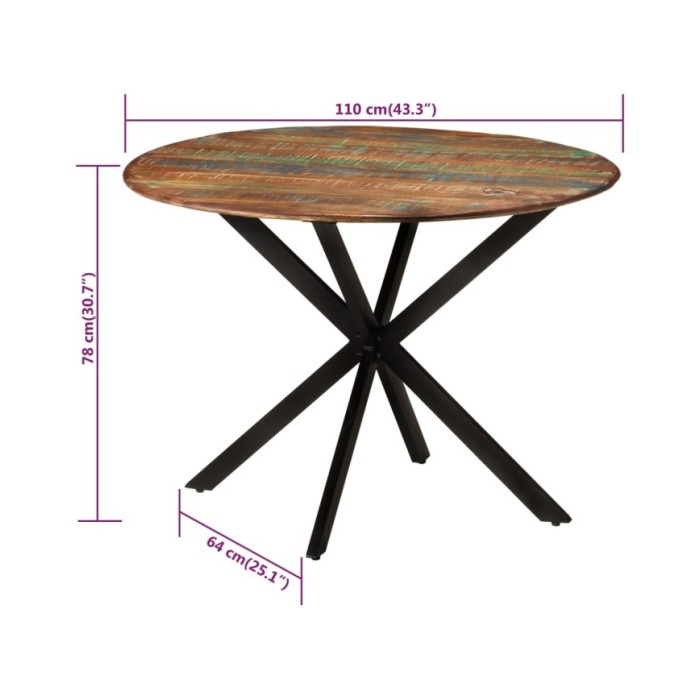 Table à dîner Ø110x78 cm Bois de récupération massif et acier