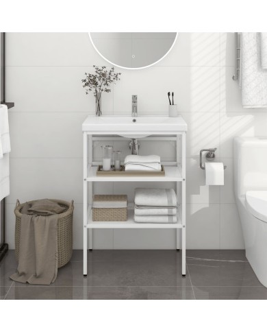 Cadre de lavabo de salle de bain Blanc 59x38x83 cm Fer