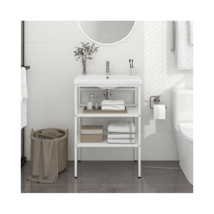 Cadre de lavabo de salle de bain Blanc 59x38x83 cm Fer