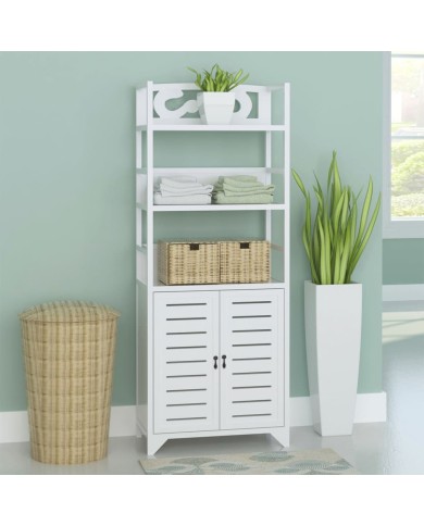 Vitrine Blanc 46x24x140 cm Bois de Paulownia solide