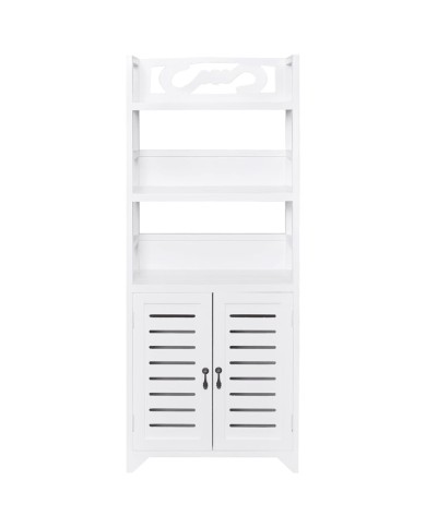 Vitrine Blanc 46x24x140 cm Bois de Paulownia solide