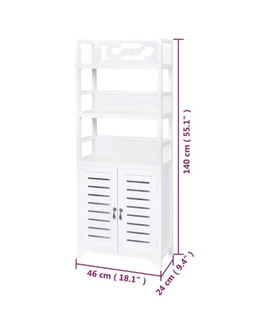 Vitrine Blanc 46x24x140 cm Bois de Paulownia solide