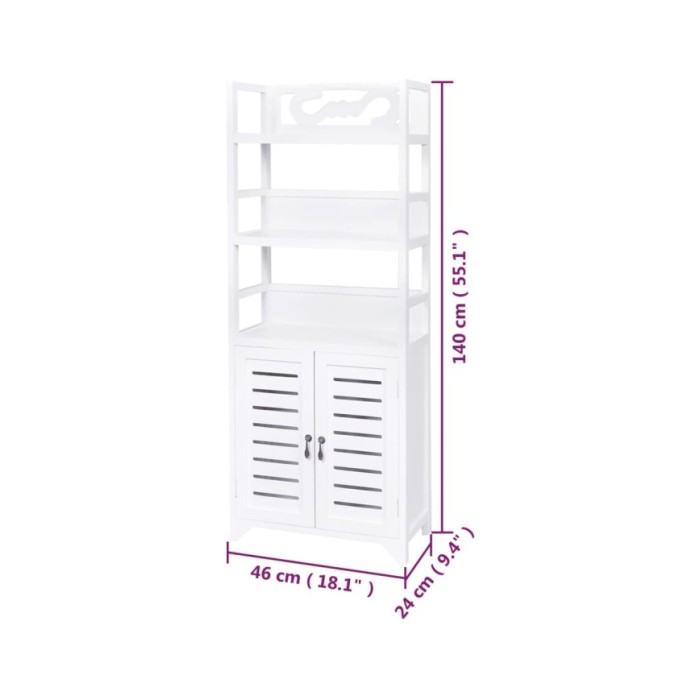 Vitrine Blanc 46x24x140 cm Bois de Paulownia solide