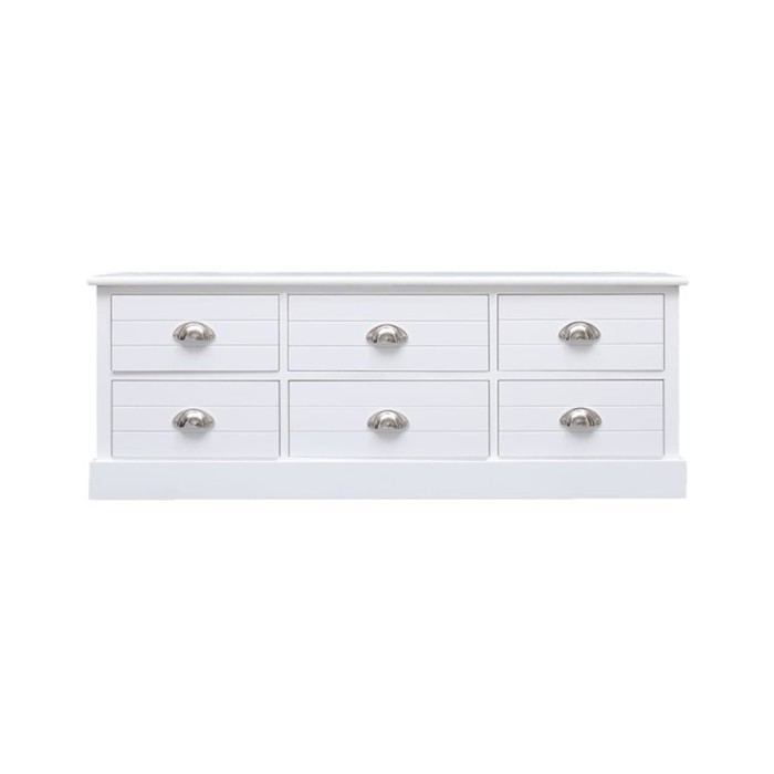 Meuble TV Blanc 108x30x40 cm Bois de Paulownia solide
