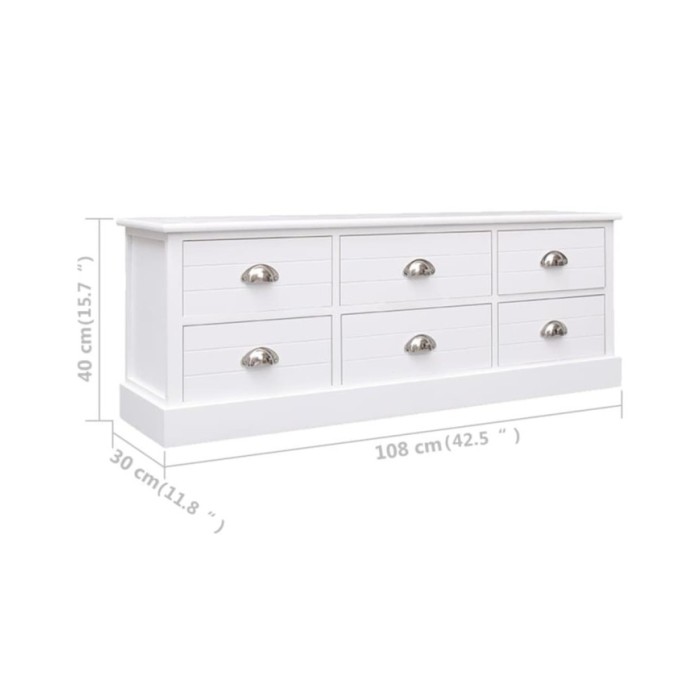 Meuble TV Blanc 108x30x40 cm Bois de Paulownia solide