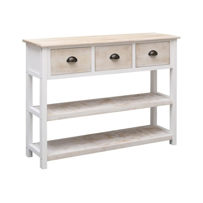Buffet Blanc et marron 108x30x76 cm Bois de Paulownia massif