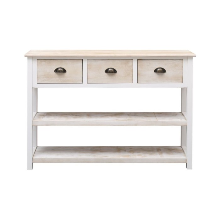 Buffet Blanc et marron 108x30x76 cm Bois de Paulownia massif