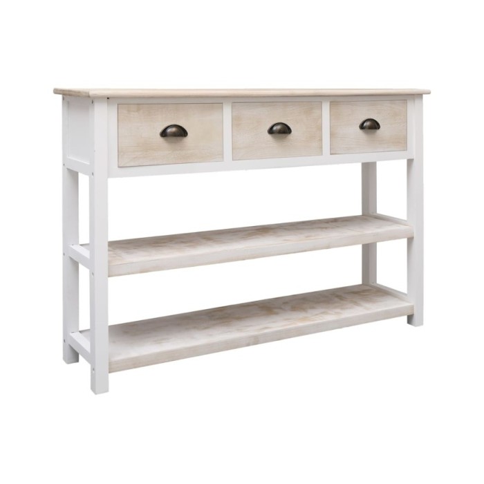 Buffet Blanc et marron 108x30x76 cm Bois de Paulownia massif