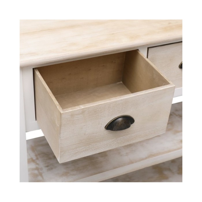 Buffet Blanc et marron 108x30x76 cm Bois de Paulownia massif