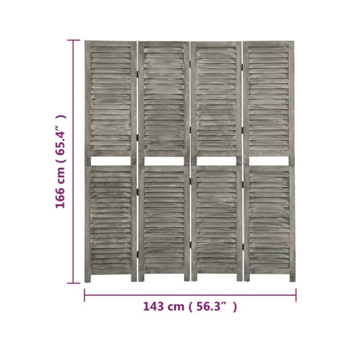 Cloison de séparation 4 panneaux Gris 143x166 cm Bois solide