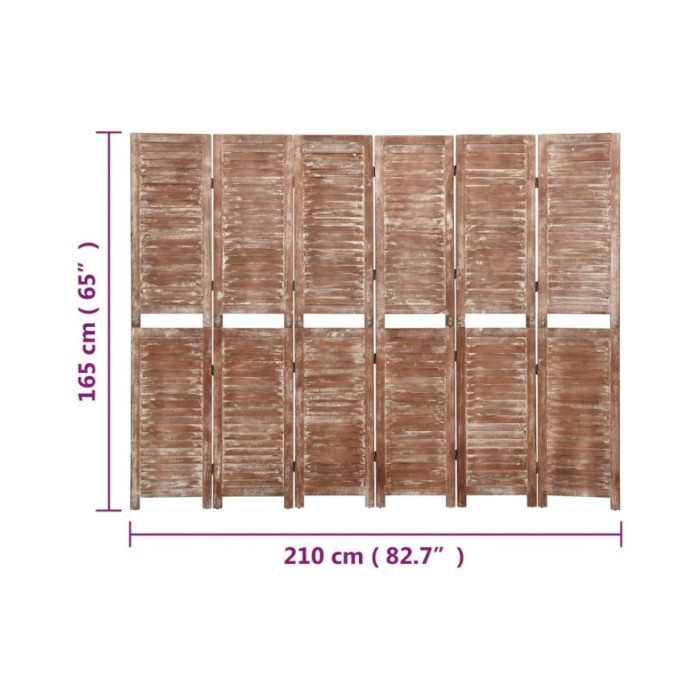 Cloison de séparation 6 panneaux Marron 210x165 cm Paulownia