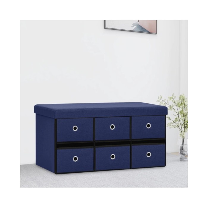 Banc de rangement pliable Bleu 76x38x38 cm Faux lin