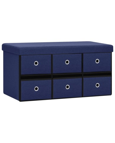 Banc de rangement pliable Bleu 76x38x38 cm Faux lin