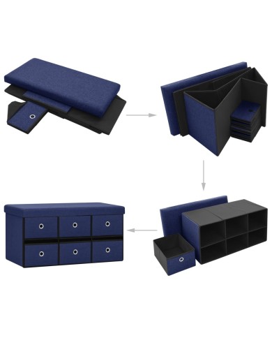 Banc de rangement pliable Bleu 76x38x38 cm Faux lin