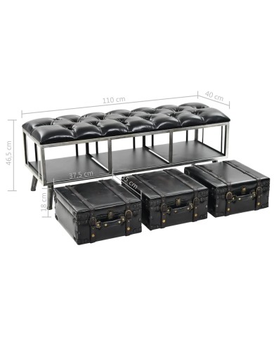 Banc de rangement 110 cm Noir Similicuir