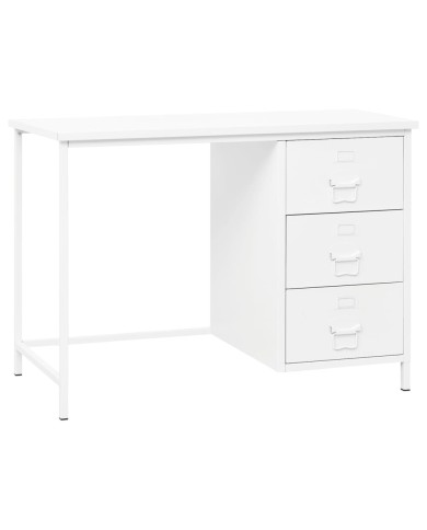 Bureau industriel avec tiroirs Blanc 105x52x75 cm Acier