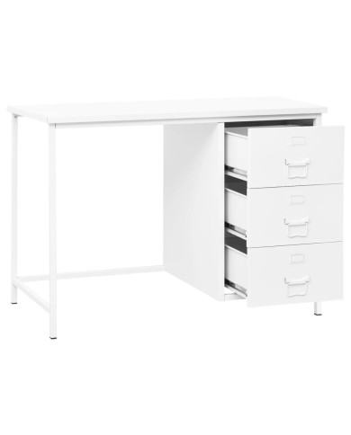 Bureau industriel avec tiroirs Blanc 105x52x75 cm Acier
