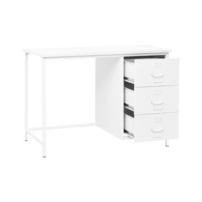 Bureau industriel avec tiroirs Blanc 105x52x75 cm Acier