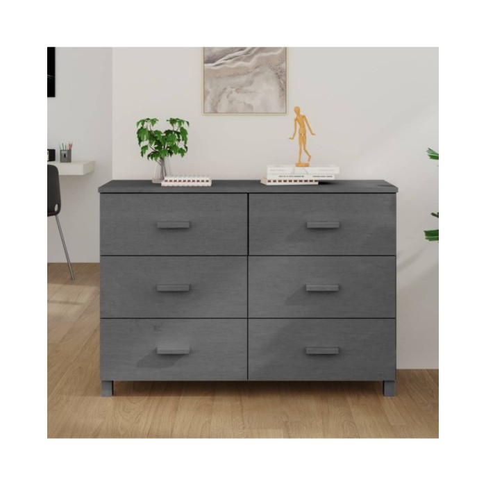 Buffet Gris foncé 113x40x80 cm Bois massif de pin