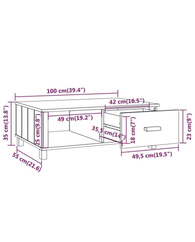 Table basse Gris clair 100x55x35 cm Bois massif de pin