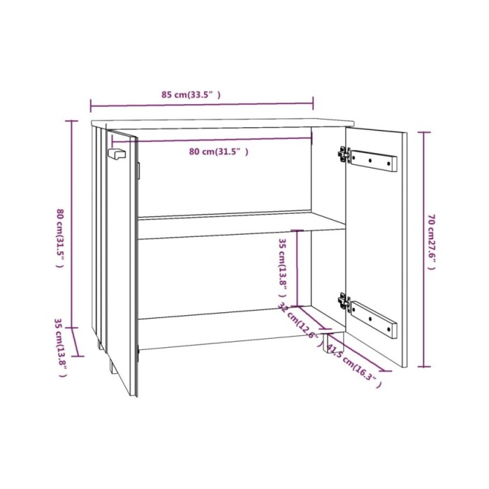 Buffet Gris clair 85x35x80 cm Bois massif de pin