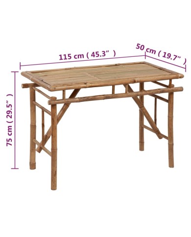 Table de jardin pliable 115x50x75 cm Bambou