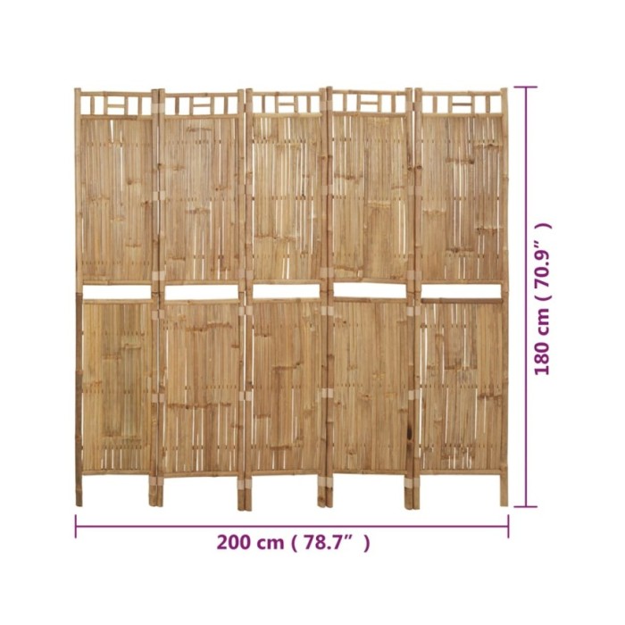 Cloison de séparation 5 panneaux Bambou 200x180 cm