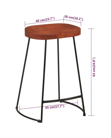 Tabourets de bar Gavin 2 pcs 45x40x63 cm Bois massif manguier