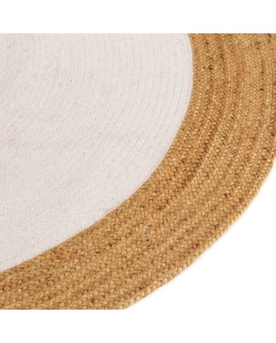 Tapis tressé Blanc et naturel 150 cm Jute et coton Rond