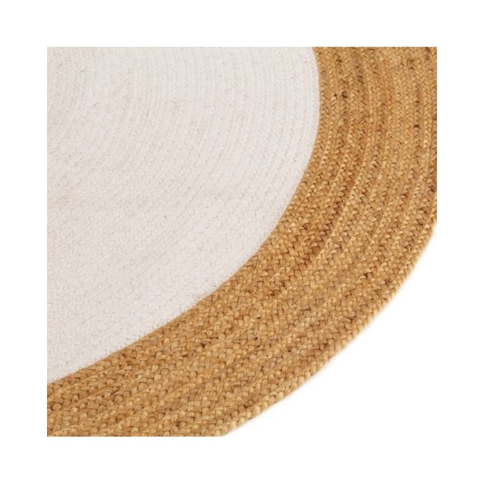 Tapis tressé Blanc et naturel 150 cm Jute et coton Rond