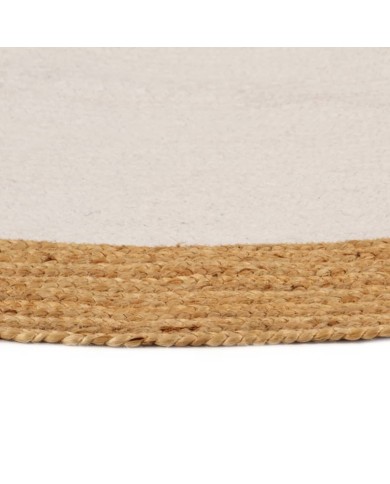 Tapis tressé Blanc et naturel 150 cm Jute et coton Rond