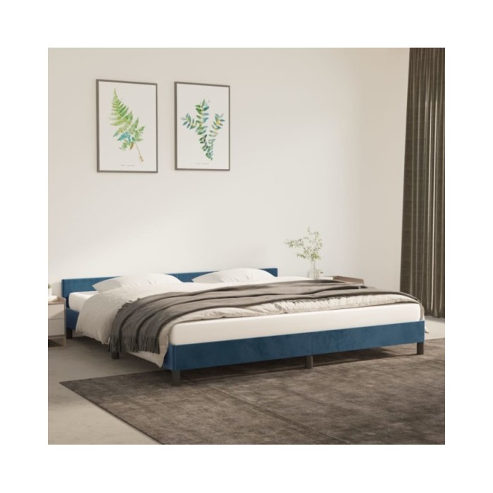 Cadre de lit avec tête de lit Bleu foncé 200x200 cm Velours