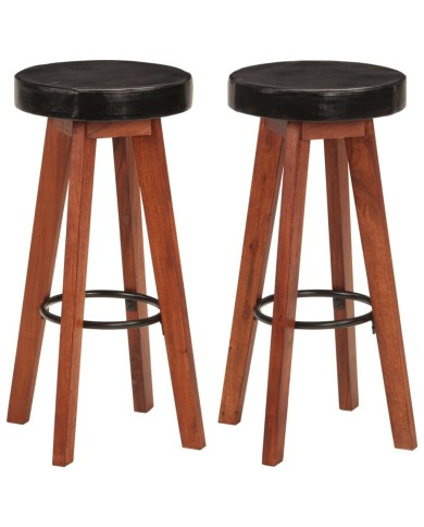 Tabourets de bar 2 pcs Cuir véritable et bois d'acacia solide