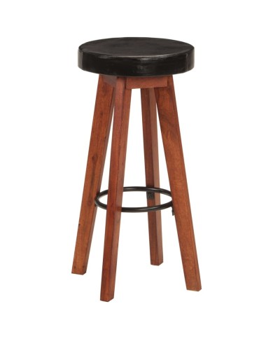 Tabourets de bar 2 pcs Cuir véritable et bois d'acacia solide