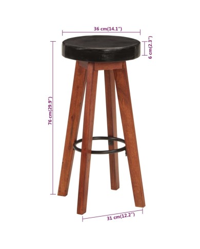 Tabourets de bar 2 pcs Cuir véritable et bois d'acacia solide