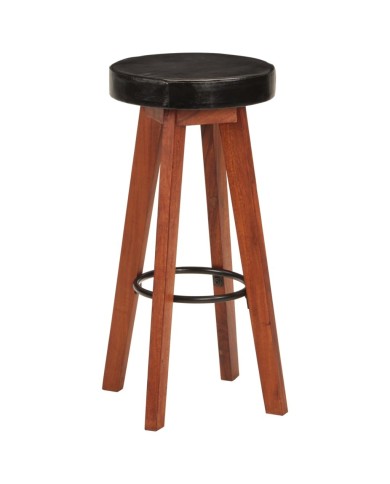 Tabourets de bar 2 pcs Cuir véritable et bois d'acacia solide