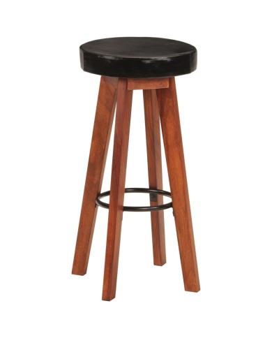 Tabourets de bar 2 pcs Cuir véritable et bois d'acacia solide