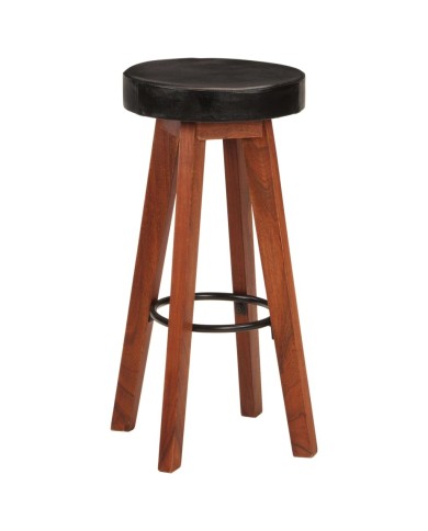 Tabourets de bar 2 pcs Cuir véritable et bois d'acacia solide